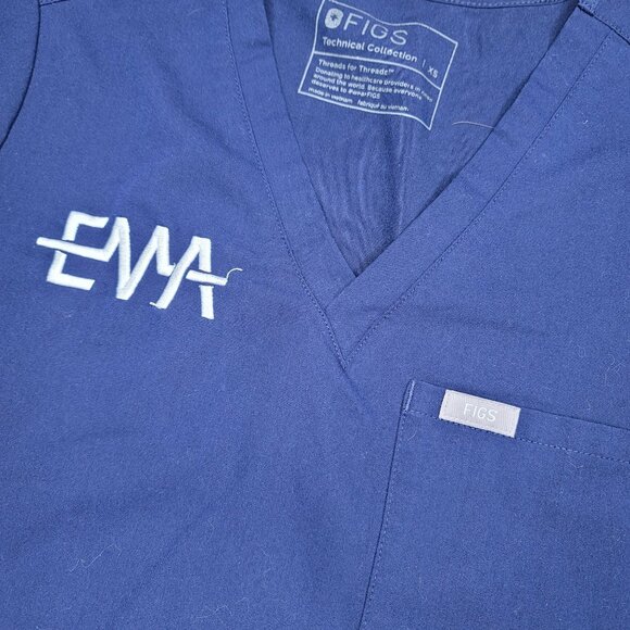 Figs Technical Collection Navy Blue V-Neck Scrub Tops Lot Of 2 XS - Picture 3 of 5